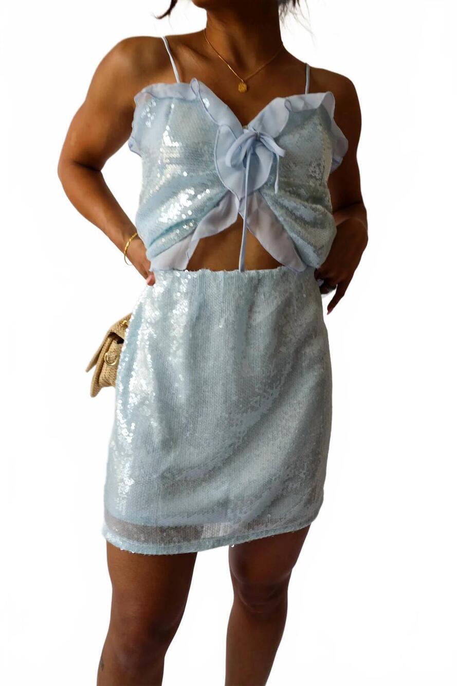 NEW VERTE starlight sequin mini skirt in blue